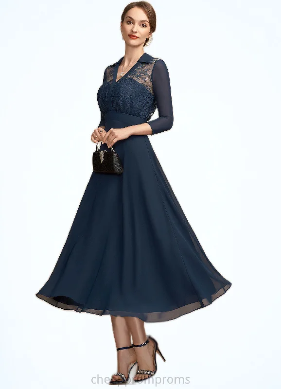 Penelope A-Line V-neck Tea-Length Chiffon Lace Mother of the Bride Dress STI126P0014905 Penelope A-Line V-neck Tea-Length Chiffon Lace Mother of the Bride Dress STI126P0014905