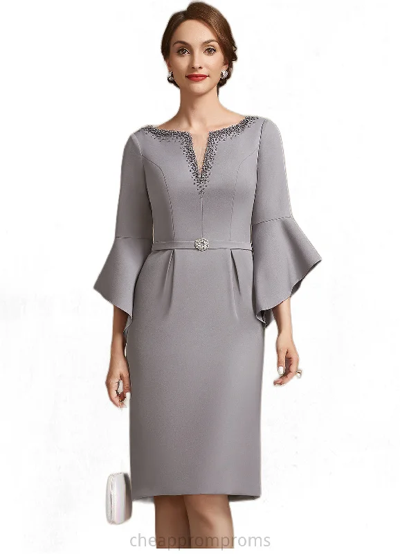 Sofia Sheath/Column V-neck Knee-Length Stretch Crepe Mother of the Bride Dress With Beading STI126P0014928 Sofia Sheath/Column V-neck Knee-Length Stretch Crepe Mother of the Bride Dress With Beading STI126P0014928