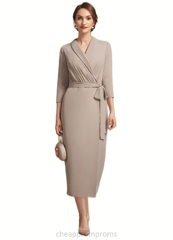 Sloane Sheath/Column V-neck Tea-Length Chiffon Mother of the Bride Dress With Bow(s) STI126P0014891 Sloane Sheath/Column V-neck Tea-Length Chiffon Mother of the Bride Dress With Bow(s) STI126P0014891