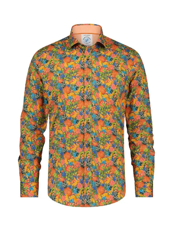 A Fish Named Fred - Green Fruit Forest Shirt Chic Silk Short Sleeve Shirt