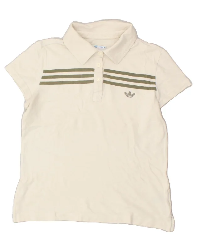 ADIDAS Womens Polo Shirt UK 12 Medium White Cotton Stylish Striped Short Sleeve