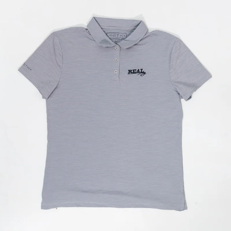 Anetik Wmn's Breeze Tech Polo Shirt-Alloy Heathered Elegant Lace-Trimmed Short Shirt