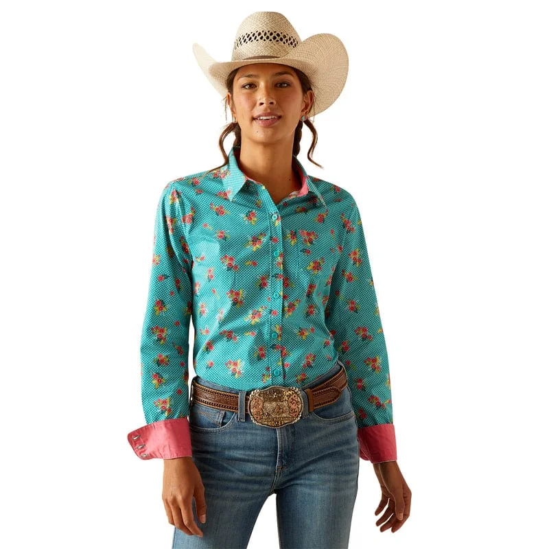 Ariat Women's Kirby Esmerelda Print Wrinkle Resist Long Sleeve Stretch Shirt 10048883 Relaxed Cotton Short Shirt
