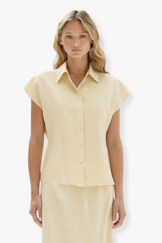 Assembly Label - Heather Short Sleeve Silk Shirt - Pannacotta Modern Short Sleeve Top