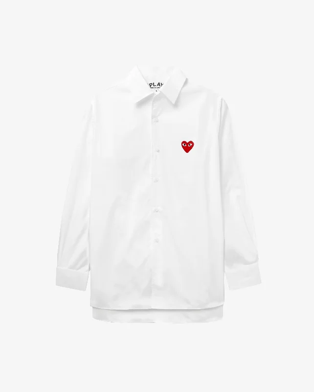 B002 UNISEX RED HEART SHIRT / WHITE Comfortable Summer Short Shirt