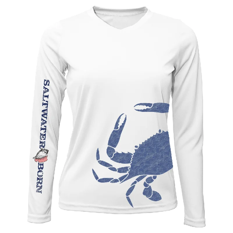 Blue Crab Wrap Women's Long Sleeve UPF 50+ Dry-Fit Shirt Casual Oversized Short Shirt