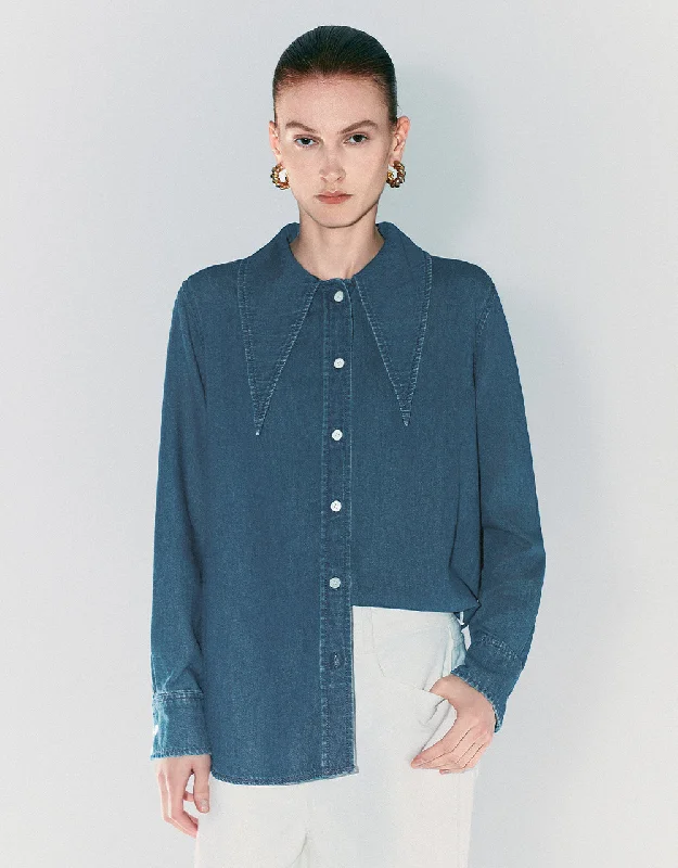 Button Up Straight Denim Shirt Comfortable Short Sleeve Tunic