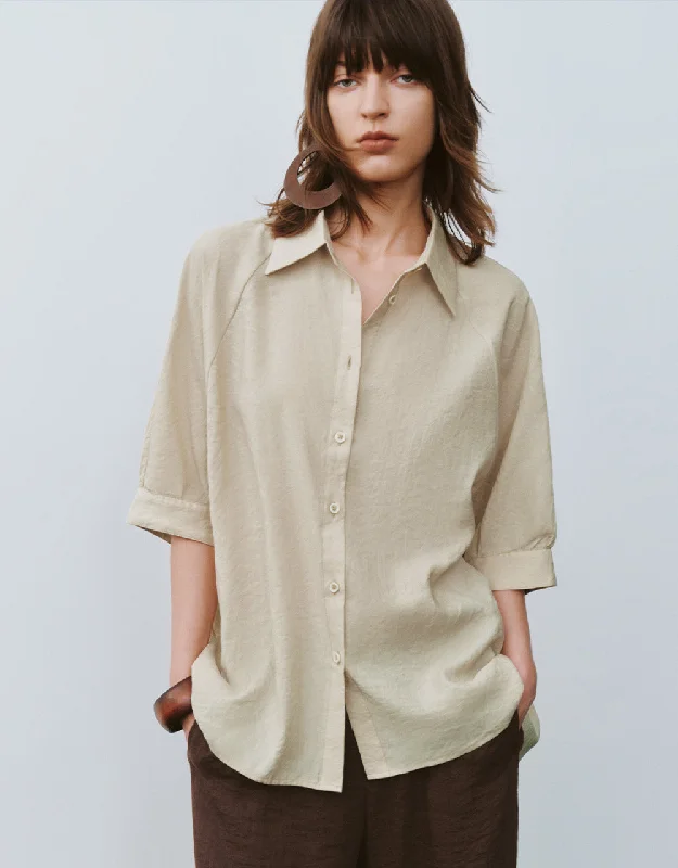 Button Up Straight Shirt Soft Flowing Short Shirt