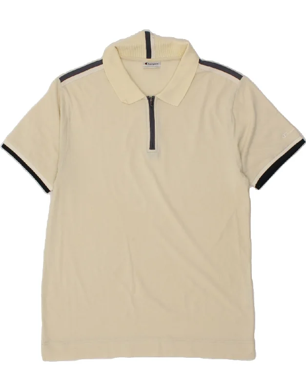 CHAMPION Womens Polo Shirt UK 16 Large Beige Cotton Classic Short Sleeve Blouse