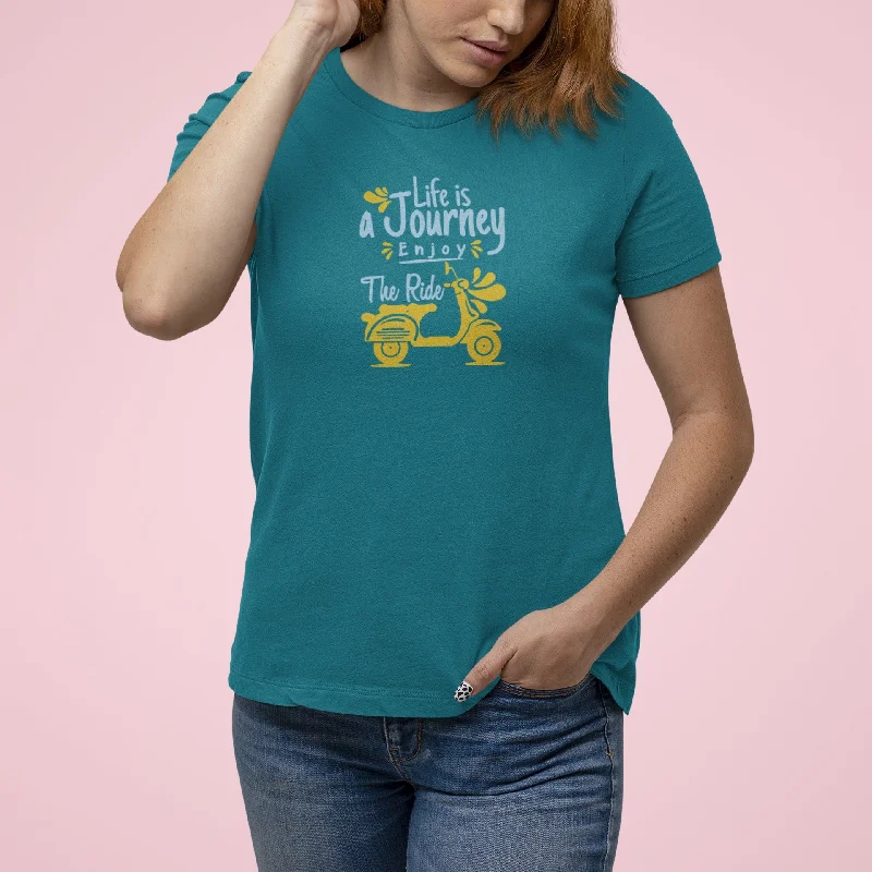 LIFE IS A JOURNEY -  PRINTED TSHIRT - TEAL Casual Ruffle Short Shirt