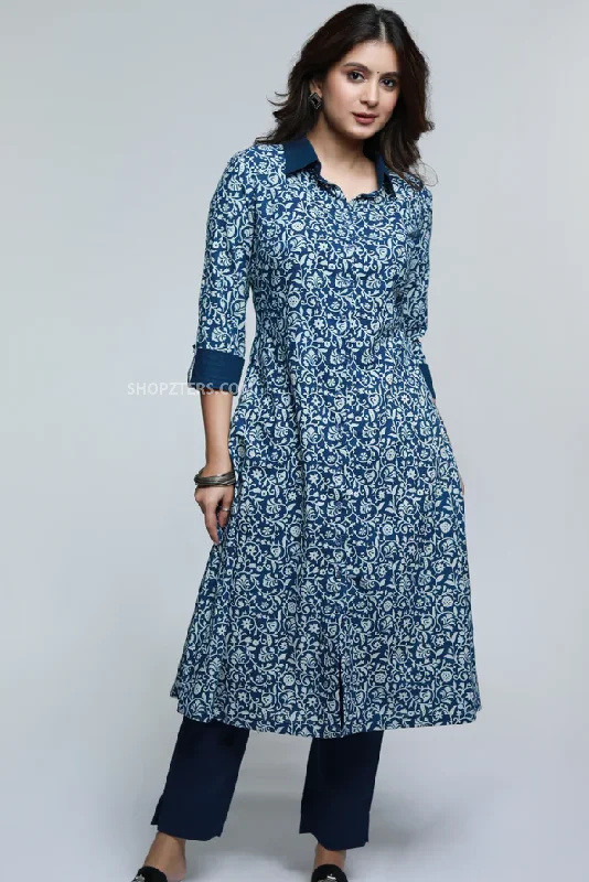 Cotton indigo shirt styled kurta Relaxed Cotton Short Blouse