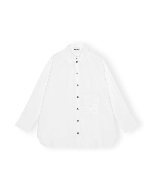 Cotton Poplin Oversize Raglan Shirt - Bright White Casual Slouchy Short Sleeve