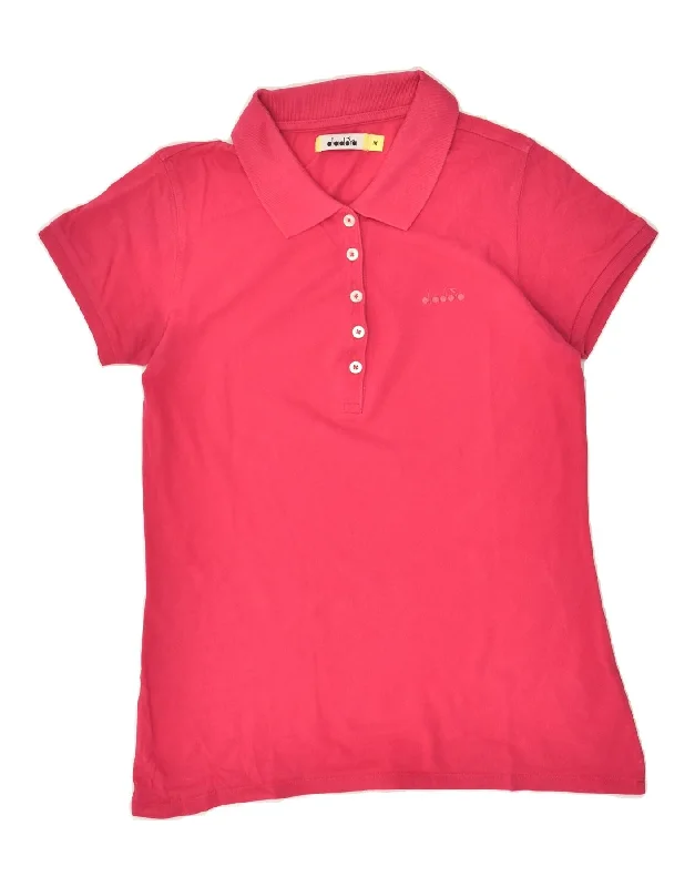 DIADORA Womens Polo Shirt UK 12 Medium Pink Cotton Cozy Summer Short Shirt