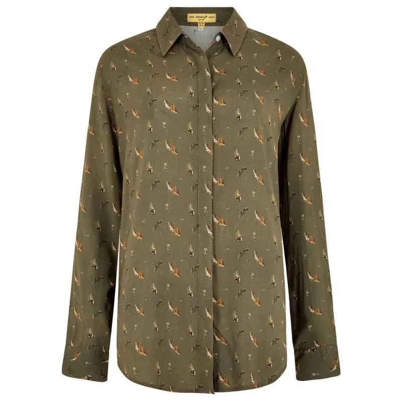 Dubarry Orchard Feather Print Ladies Viscose Shirt - Dusky Green Stylish Round Neck Shirt Dubarry Orchard Feather Print Ladies Viscose Shirt - Dusky Green Stylish Round Neck Shirt