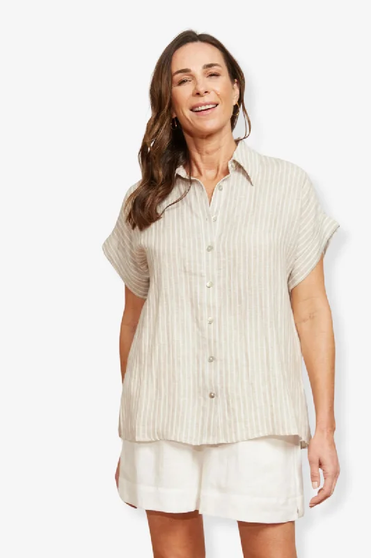 Eb & Ive - Sojourn Stripe Shirt - Dune Chic Button-Up Short Shirt