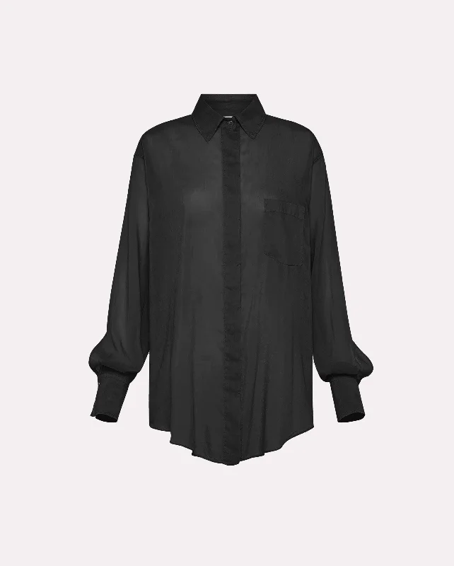 ESSENTIAL OVERSIZED VOILE SHIRT / NERO Stylish Split-Hem Short Shirt