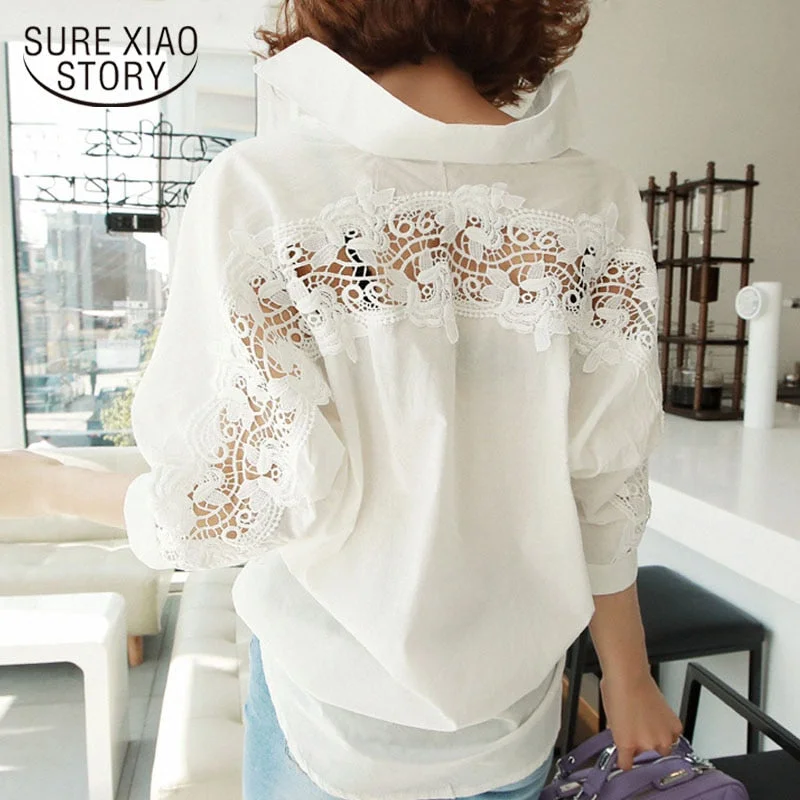 fashion women tops Summer 2020 backless sexy Hollow Out Lace Blouse Shirt Ladies casual Loose White office blouse women 1310 40 Trendy Button-Front Short Sleeve