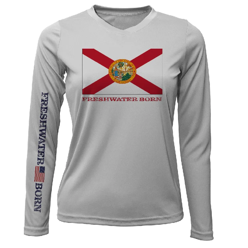 Florida Flag Freshwater Born Women's Long Sleeve UPF 50+ Dry-Fit Shirt Trendy Summer Short Sleeve