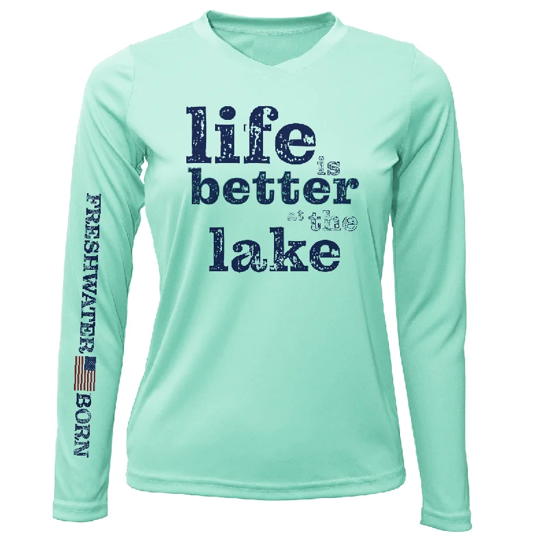 Florida "Life is Better at the Lake" Women's Long Sleeve UPF 50+ Dry-Fit Shirt Chic Embellished Short Sleeve