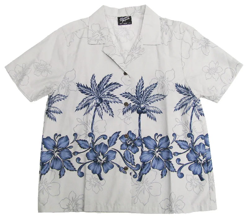 Hibiscus Bottom Band Women's Hawaiian Camp Shirt Stylish Split-Hem Short Shirt