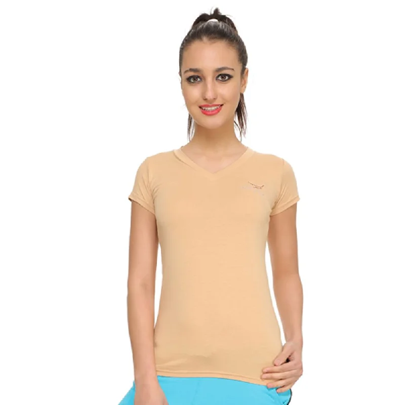 HiFlyers Womens T Shirt Beige Trendy Summer Short Sleeve