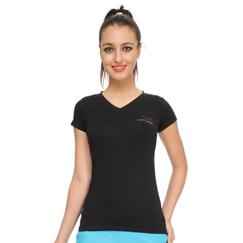 HiFlyers Womens T Shirt Black Cozy Linen Short Shirt