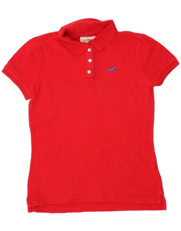 HOLLISTER Womens Polo Shirt UK 12 Medium Red Cotton Cozy Plain Short Sleeve