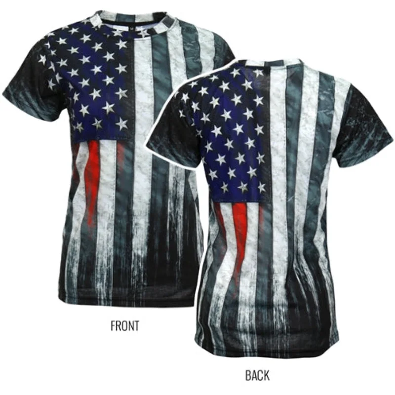 Hot Leathers Ladies Heartbeat Flag Short Sleeve Sublimation Shirt Relaxed Cotton Short Shirt