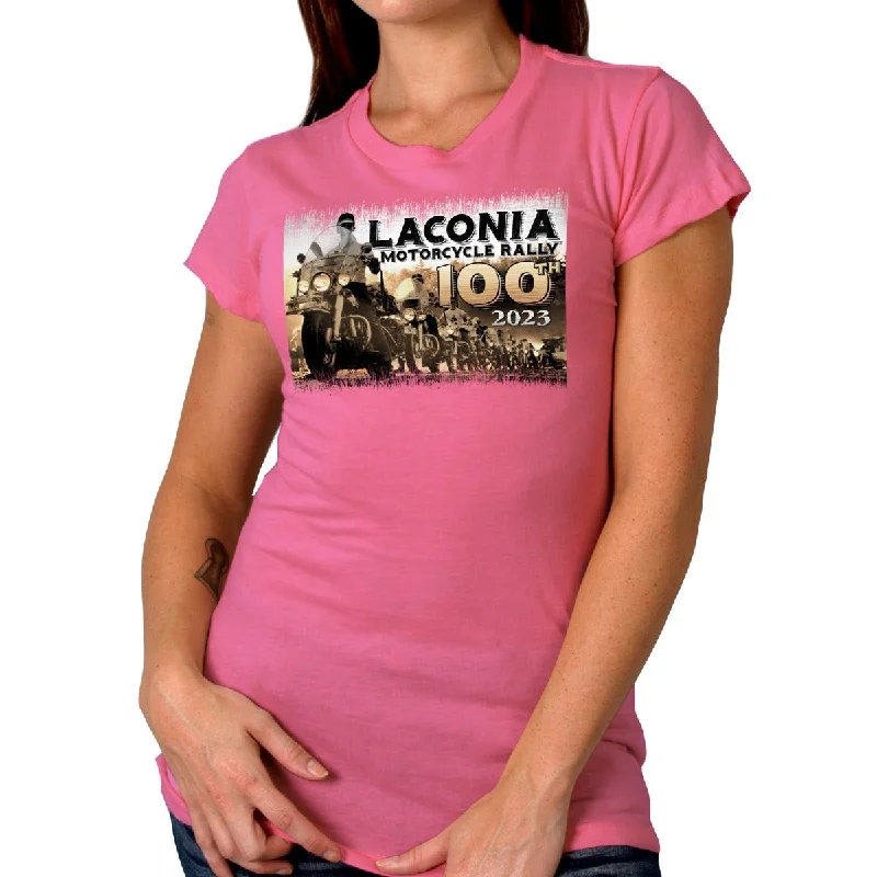 Hot Leathers Ladies Laconia Bike Week 2023 100 Year Shirt Fashionable Button-Front Short Sleeve