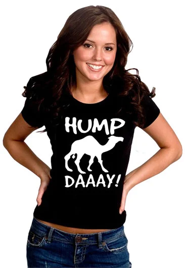 Hump Day Camel Girl's T- Shirt (Black) Chic Button-Up Short Shirt