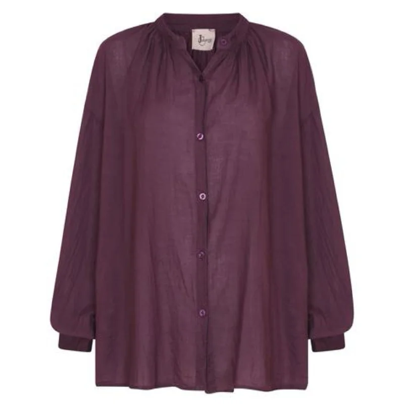 L/S Shirt Aubergine Chic V-Neck Short Blouse