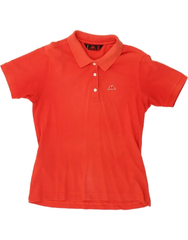 KAPPA Womens Polo Shirt UK 20 2XL Orange Cotton Stylish Printed Short Shirt