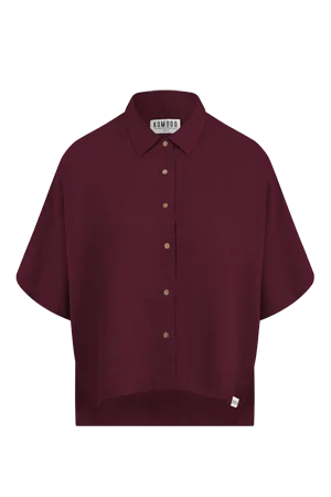 Kimono Linen Shirt Berry Red Elegant Button-Down Short Shirt