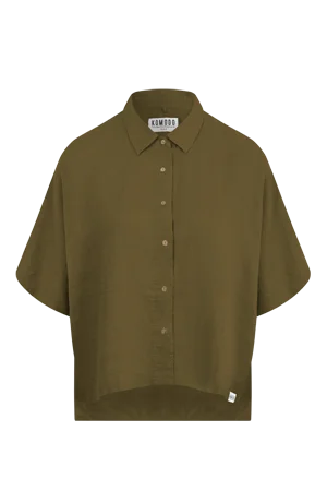 Kimono Linen Shirt Khaki Classic Short Sleeve Blouse