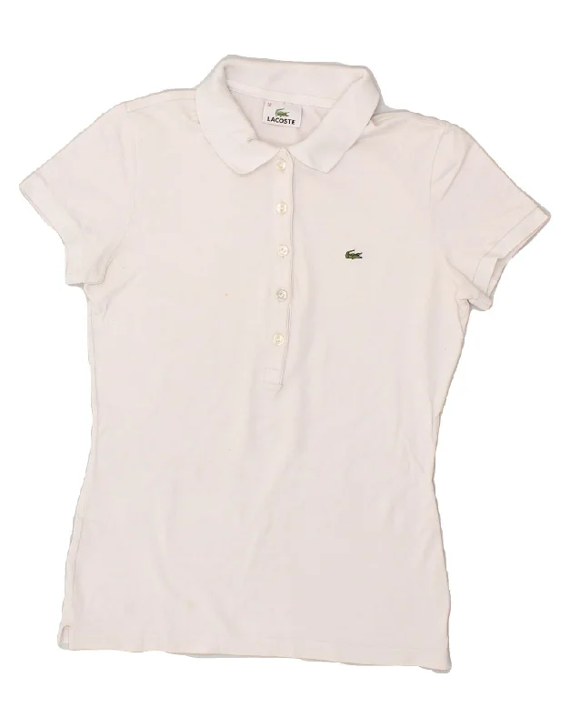 LACOSTE Womens Polo Shirt Size 38 Medium White Cotton Relaxed Fit Short Blouse
