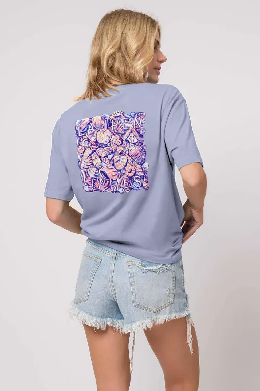 Lauren James Colorful Shells Short Sleeve Tee Shirt Classic Denim Short Sleeve