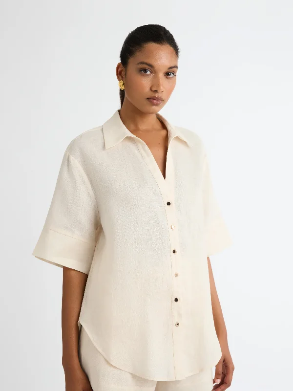 LEO LINEN SHIRT Relaxed Fit Short Sleeve Top