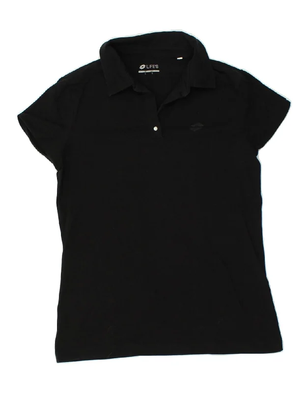 LOTTO Womens Polo Shirt UK 14 Large Black Cotton Soft Cotton Short Tee