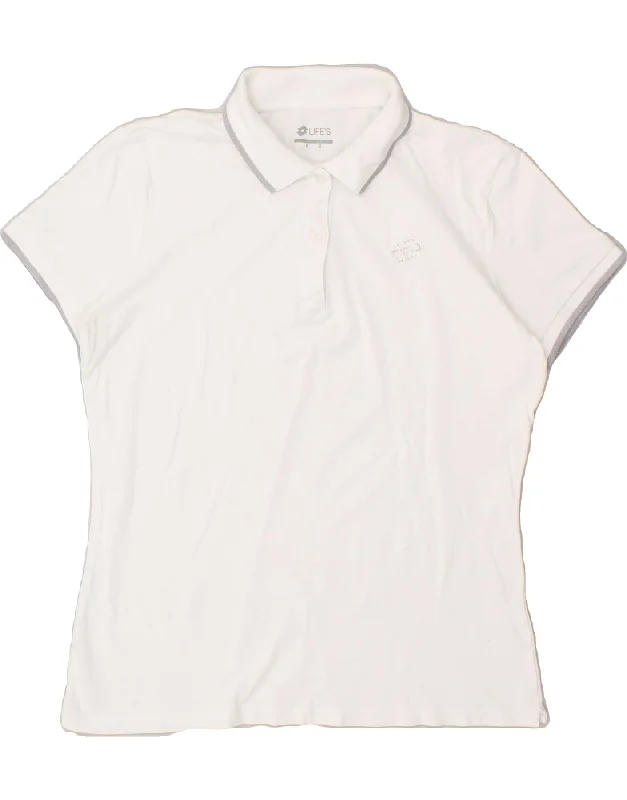 LOTTO Womens Polo Shirt UK 18 XL White Cotton Trendy Floral Print Tee