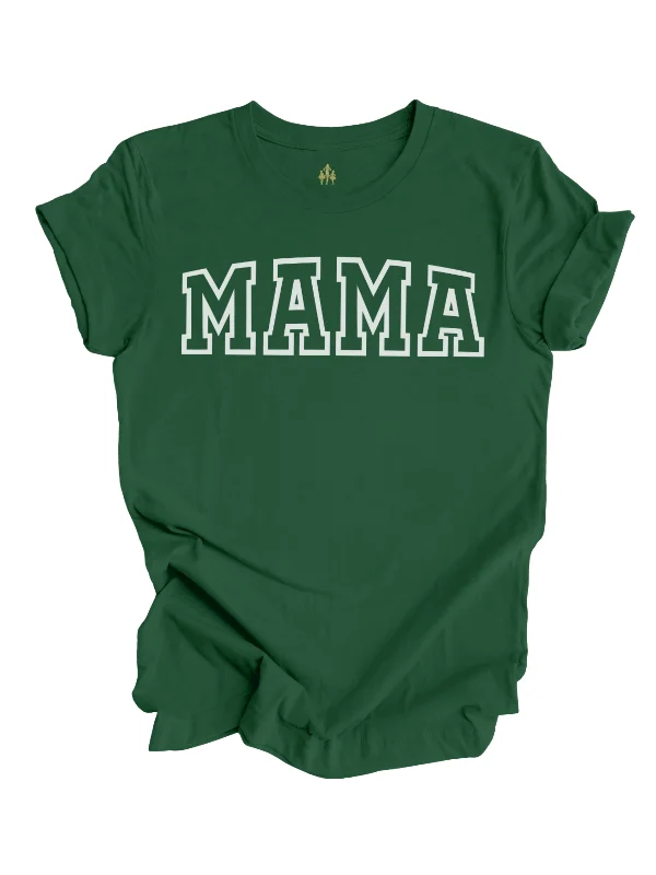 MAMA Varsity Short Sleeve Shirt - Evergreen Fashionable Rounded Short Shirt