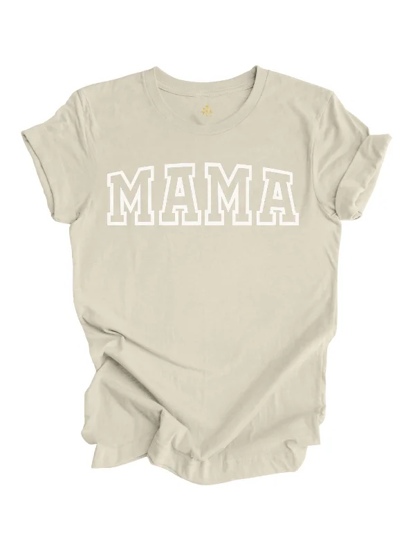 MAMA Varsity Short Sleeve Shirt - Natural Fashionable Cuffed Short Sleeve