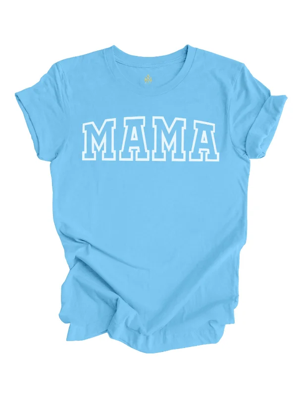 MAMA Varsity Short Sleeve Shirt - Ocean Blue Elegant Button-Down Short Shirt