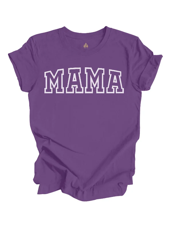 MAMA Varsity Short Sleeve Shirt - Purple Chic V-Neck Short Blouse