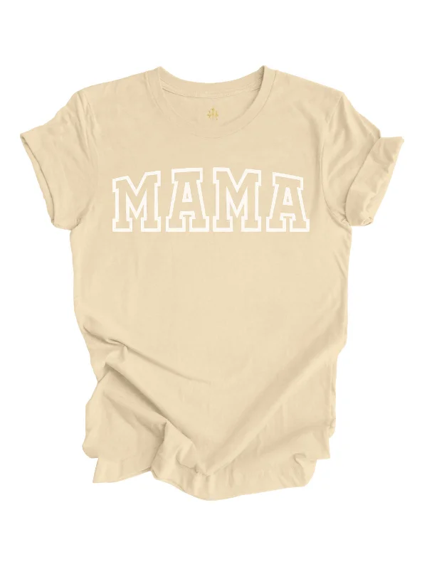 MAMA Varsity Short Sleeve Shirt - Soft Cream Casual Plain Short Shirt