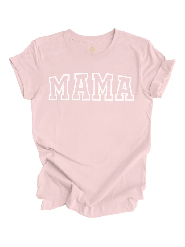 MAMA Varsity Short Sleeve Shirt - Soft Pink Chic Button-Up Short Shirt