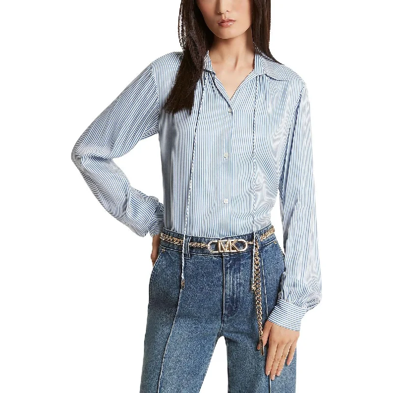 MICHAEL Michael Kors Womens Collared Tie Neck Shirt Button-Down Top Elegant Draped Short Sleeve MICHAEL Michael Kors Womens Collared Tie Neck Shirt Button-Down Top Elegant Draped Short Sleeve