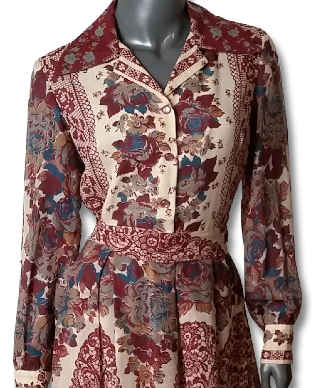 Mid-1970s Floral Print Shirtwaist Comfortable Graphic Short Sleeve