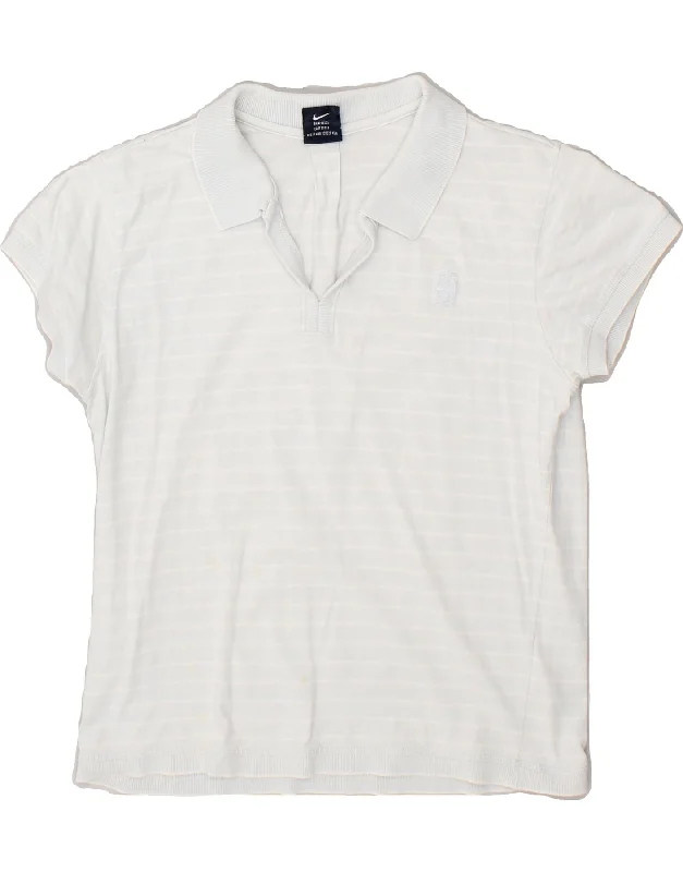 NIKE Womens Polo Shirt US 8/10 Medium Blue Striped Cotton Fashionable Short Sleeve Vest