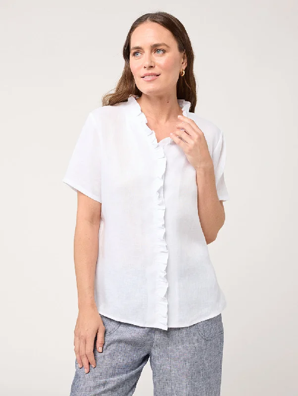 Niya Ruffle Shirt Fashionable Button-Front Short Sleeve