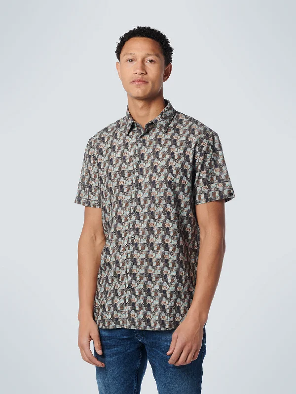 No Excess - Short Sleeved Printed Shirt - Light Aqua Chic Embellished Short Sleeve